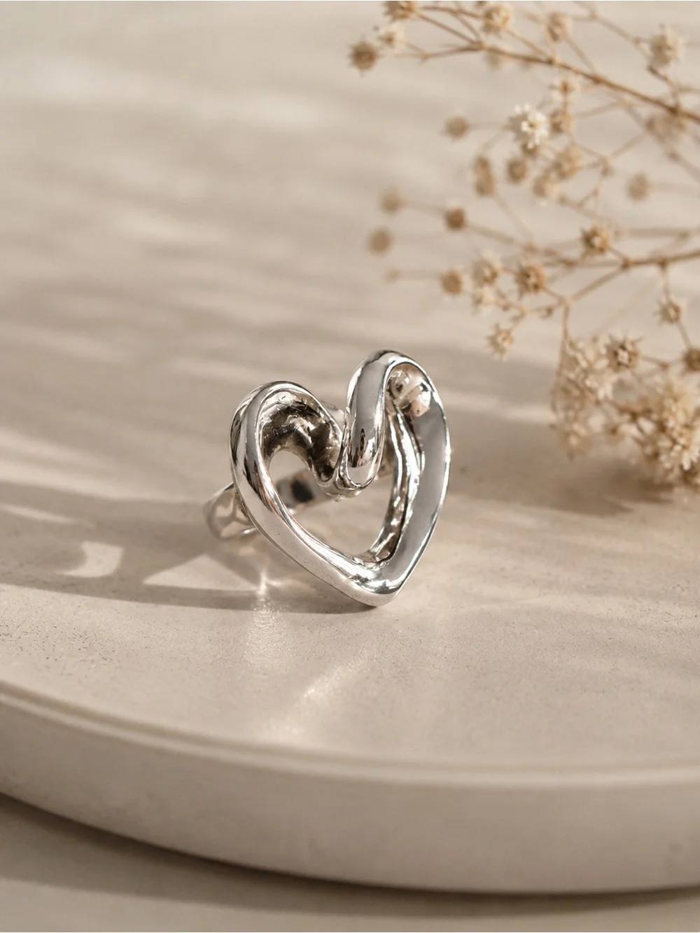 Sterling Silver Open Heart Statement Ring - Silver
